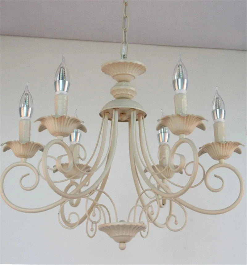Axyaa Vintage Wrought Iron Chandelier Black Beige Metal Hanging Lamp