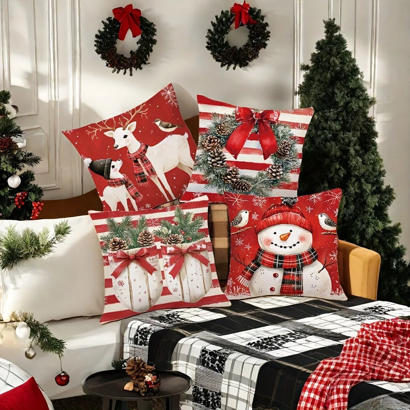 Axyaa Snowman Fawn Print Pillowcase Set - Festive Home Decor & Gift