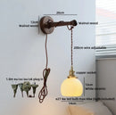 Axyaa Ceramic Round LED Wall Lamp Pull Chain Switch Bedroom Reading Light