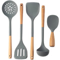 Axyaa Silicone Kitchen Utensils Set with Wooden Handle - Non-stick Cookware Tools