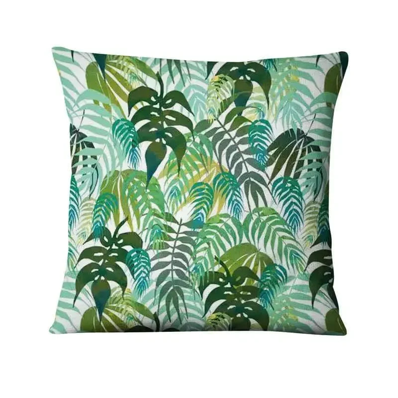 Axyaa Tropical Palm Leaf Print Cushion Cover for Living Room, Bedroom, and Car
