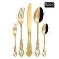 Axyaa Gold Embossed Stainless Steel Tableware Set, Steak Knife, Fork, Spoon, Dessert Fork