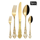 Axyaa Gold Embossed Stainless Steel Tableware Set, Steak Knife, Fork, Spoon, Dessert Fork