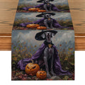 Axyaa Halloween Dog Wizard Hat Pumpkin Table Runner