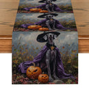 Axyaa Halloween Dog Wizard Hat Pumpkin Table Runner