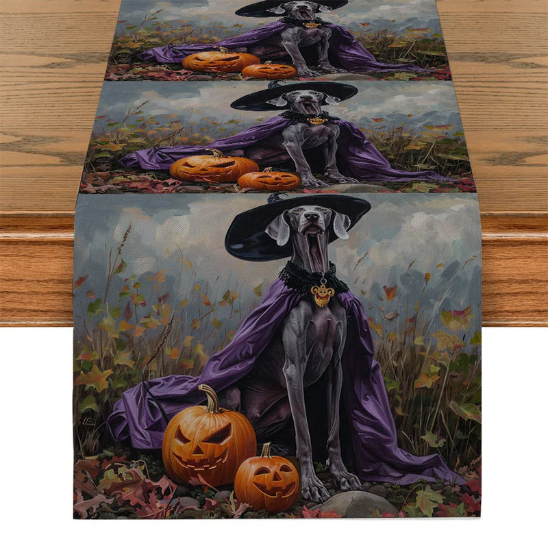 Axyaa Halloween Dog Wizard Hat Pumpkin Table Runner