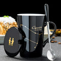 Axyaa Constellations Ceramic Mug Set with Spoon & Lid, 420ml Black Coffee Cup