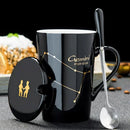 Axyaa Constellations Ceramic Mug Set with Spoon & Lid, 420ml Black Coffee Cup