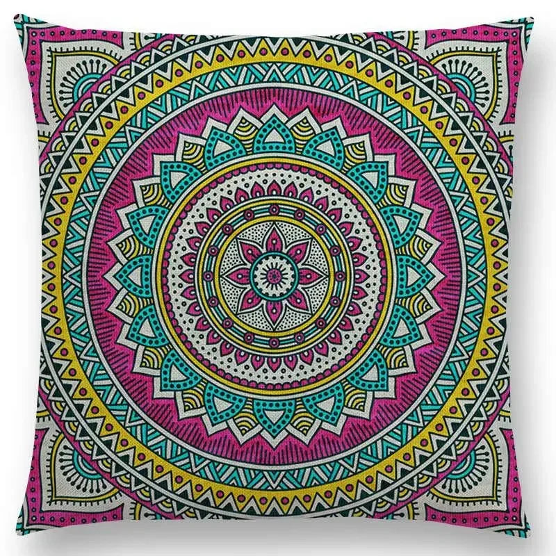 Axyaa Boho Rainbow Mandala Pillow Case Sun Moon Flowers Dream Fantasy Cover