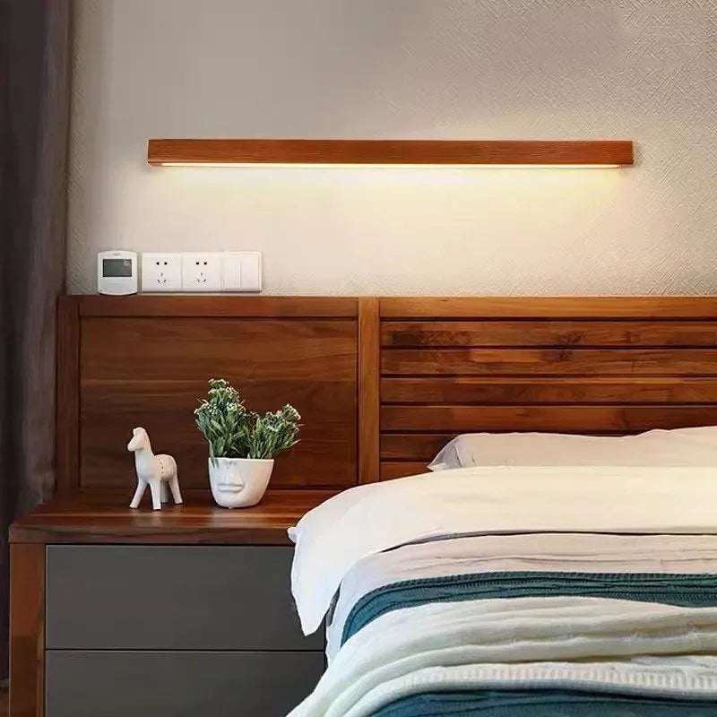 Axyaa Walnut LED Wall Lamp 60/80/120CM: Nordic Wood Sconces for Home Decor