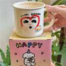 Axyaa Happy Bear Ceramic Coffee Mug, Cute Kawaii Design, Perfect Gift for Couples