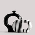 Zebra Stripes Ceramic Vase with Artificial Flowers - Axyaa Modern Floral Room Decor