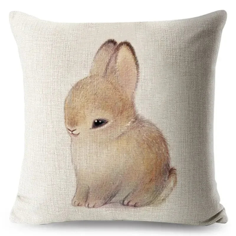 Axyaa Bunny Linen Cushion Cover - Cute Rabbit Throw Pillowcase - Home Decor