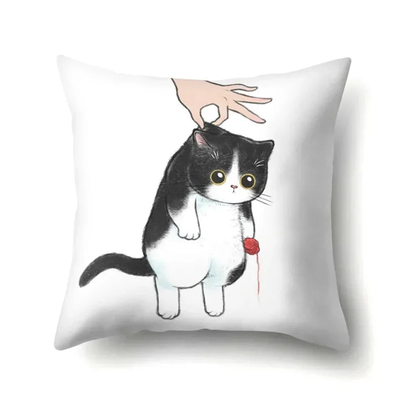 Cute Cat Cushion Cover by Axyaa: Cartoon Pets Pillow Case for Home Sofa Decor