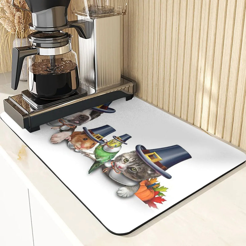 Axyaa Cute Turkey Pumpkin Kitchen Coasters Absorbent Non-Slip Thanksgiving Mat