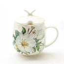 Axyaa Camellia Painting Bone  Personalized Tea Mug with Spoon, European Ceramic Cup