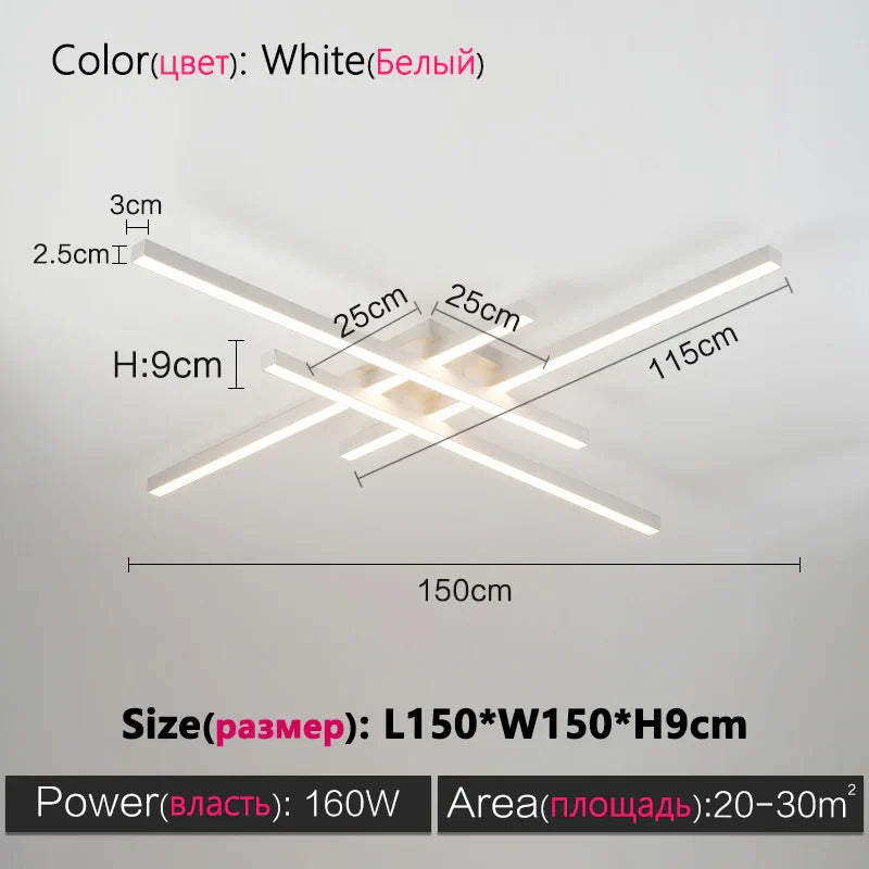 Axyaa Black Chandelier Square LED Ceiling Lamp - Nordic Minimalist Creative Strip Lights