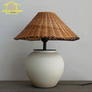 Axyaa Wabi-sabi Ceramic LED Table Lamp with Rattan Weaving Design
