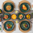 Axyaa 12/24-Piece Green Ceramic Dinner Set for 4/8, Kiln Change Stoneware