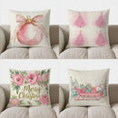 Pink Watercolor Christmas Bauble Pillow Cover by Axyaa