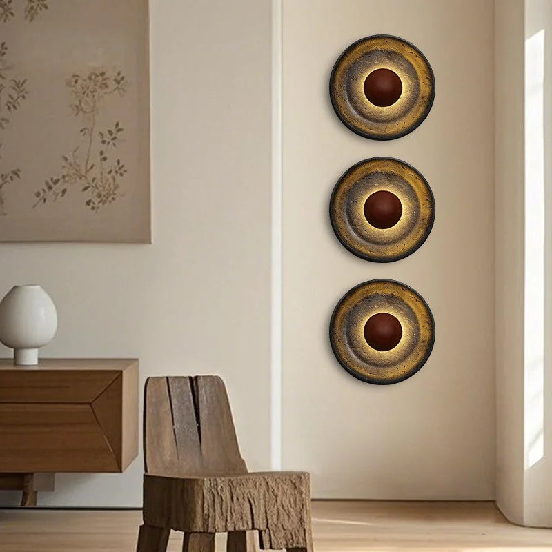 Axyaa Nordic LED Wall Light Pull Chain Switch Black Travertine Wood Minimalism