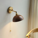 Axyaa LED Walnut Wood Wall Lamp Sconce, Modern Japanese Style, Pull Chain Switch