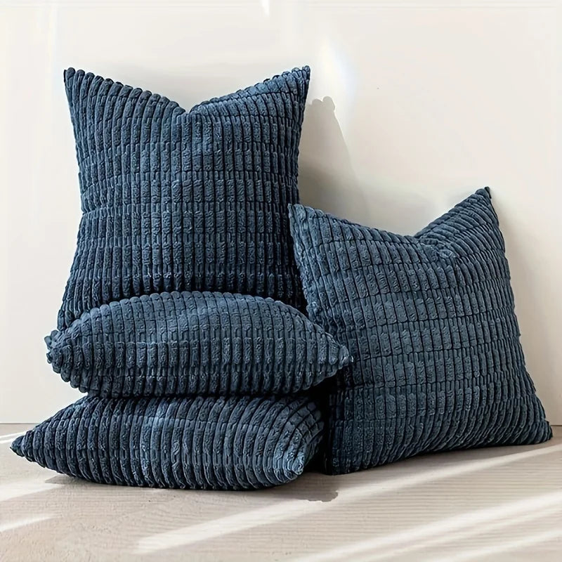 Axyaa Soft Plush Striped Corduroy Throw Pillowcase Set for Home Décor