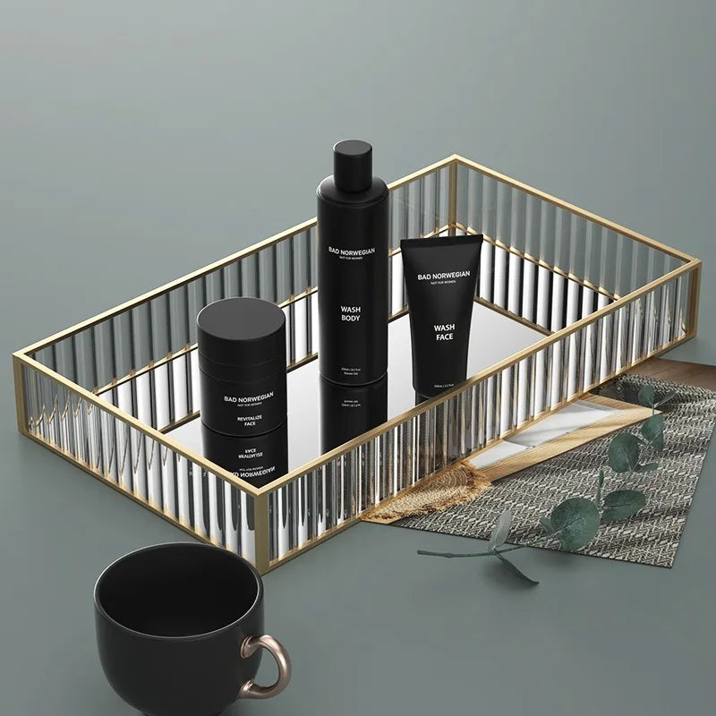 Striped Glass Storage Tray for Dresser Organization by Axya
