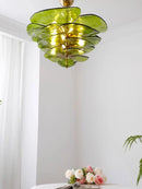 Colorized Glass Leaves Chandelier by Axyaa: Stoned Art Glass, Dimming Function
