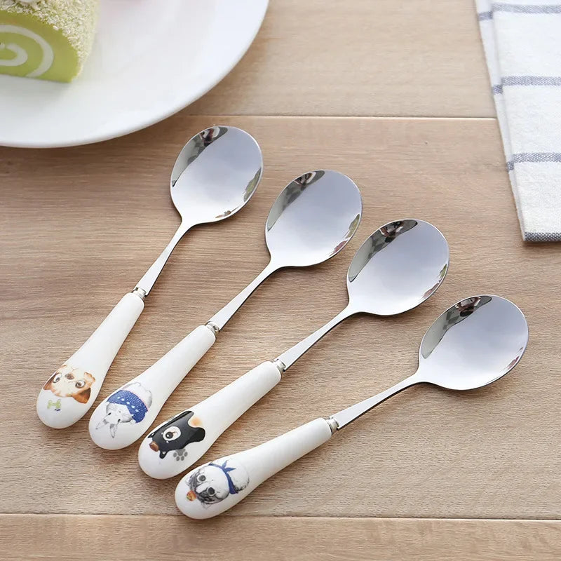 Axya Cartoon Animal Ceramic Handle Stainless Steel Coffee Spoon