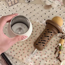 Axyaa Puppy Tumbler Stainless Steel Tea Coffee Bottle Cute Mini Thermos Kawaii Straw