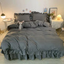Axyaa Princess Style Bedding Set - Woman's Solid Color Ruffles Duvet Cover & Sheets