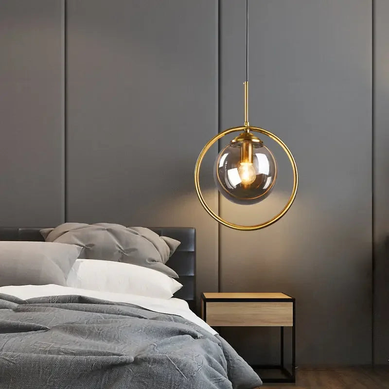 Axyaa Modern Golden Ring Glass Pendant Light Fixture