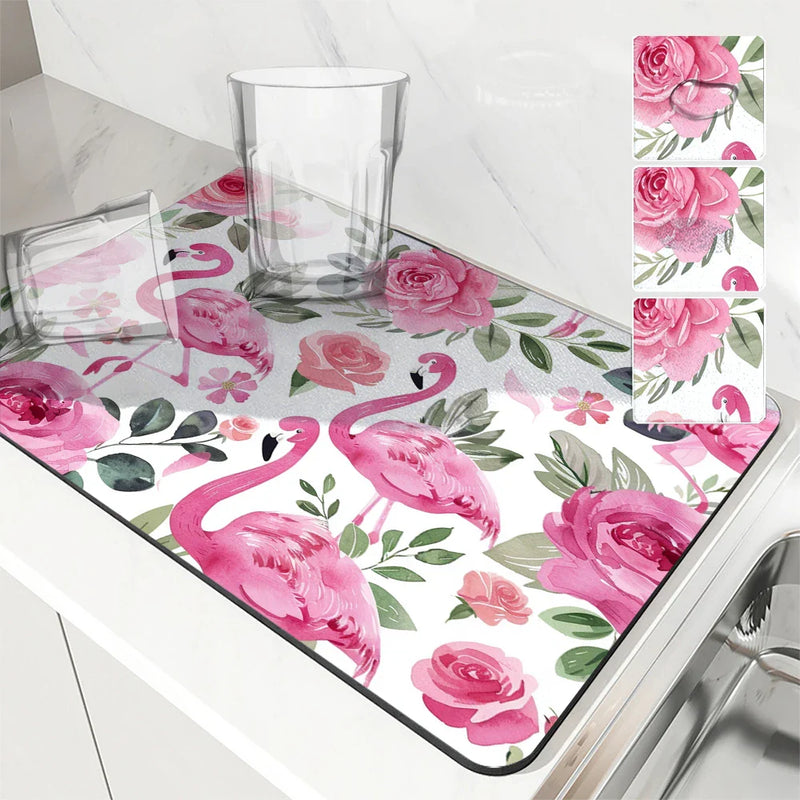 Flamingo Watercolor Absorbent Drying Mat by Axyaa