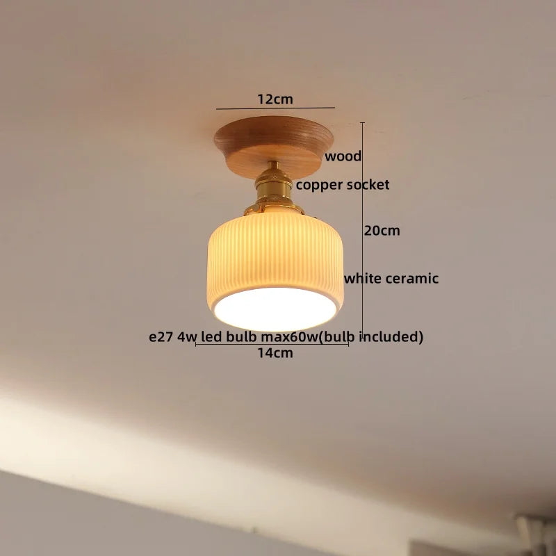 Axyaa Glass Wood LED Ceiling Lamp for Home Restaurant Living Room Decor