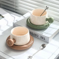 Axyaa Color-Block Ceramic Coffee Mug Set with Saucer - European Style, Breakfast Cups