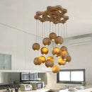 Axyaa LED Wooden Ball Chandelier for Living Room, Hotel, Restaurant, Villa, and Bedroom