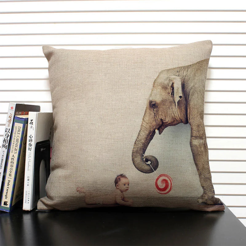 Axyaa Shark Dinosaur Linen Cushion Cover Throw Pillow Case 45x45cm