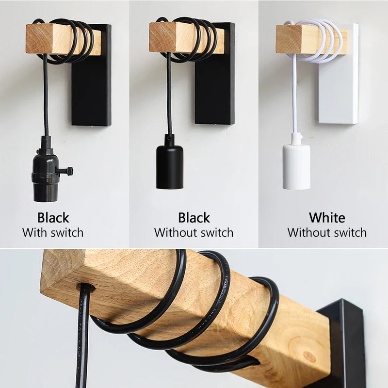 Axyaa Retro Iron Wood Wall Sconce Indoor Lamp -  E27 Bedside Dining Room Switch