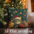 Axyaa Christmas Cats and Tree Cushions - Rectangular Back Pillow Cover for Sofa Bedroom Car