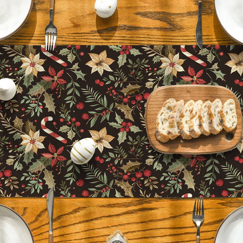 Axyaa Poinsettia Table Runner - Festive Dining Room Decor