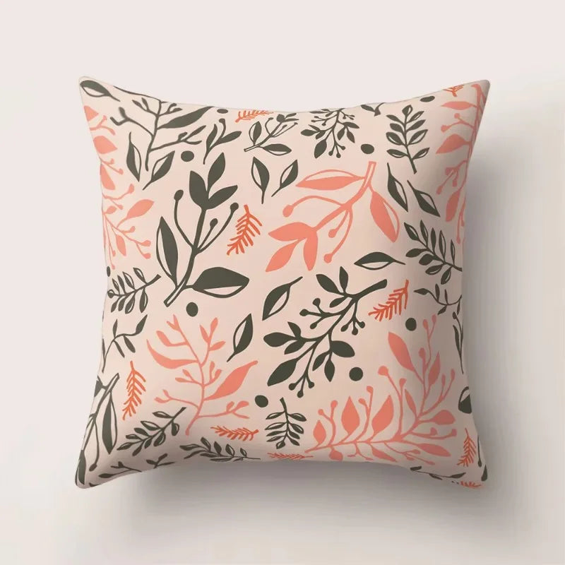 Tropical Cactus Flower Cat Print Pillow Cover 45X45CM for Home Sofa Chair