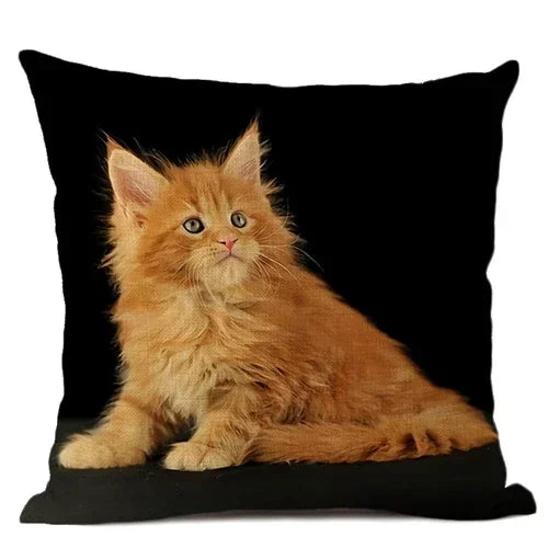 Axyaa Cat Pattern Cushion Cover 45x45cm Linen Pillowcase for Home Sofa Art Decor