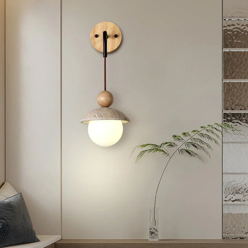 Axyaa Stone Glass LED Wall Light 70CM Adjustable Yellow Travertine Wabi Sabi Bedroom Lamp