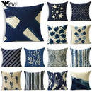 Axyaa Blue Texture Print Linen Cushion Case for Living Room Sofa - 40cm/45cm/50cm