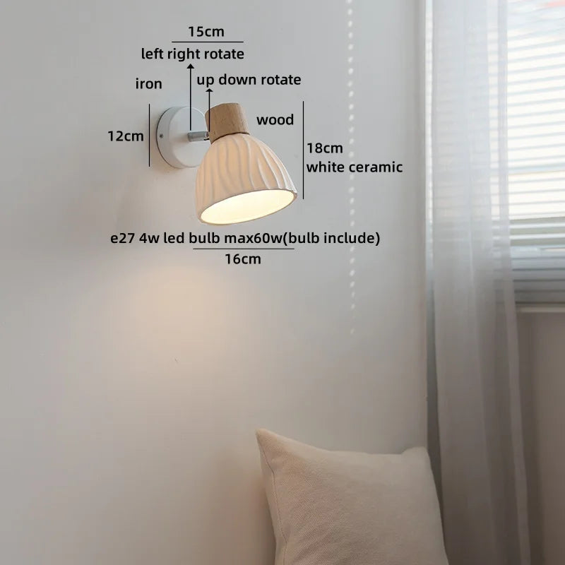 Axyaa Ceramic LED Wall Sconce: Nordic Minimalist White Bedroom Light