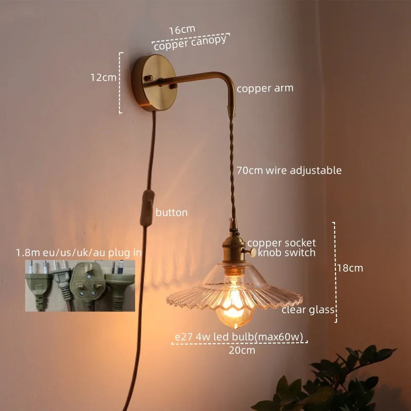 Axyaa Copper Glass LED Wall Sconce - Stylish Indoor Stair Light Fixtures