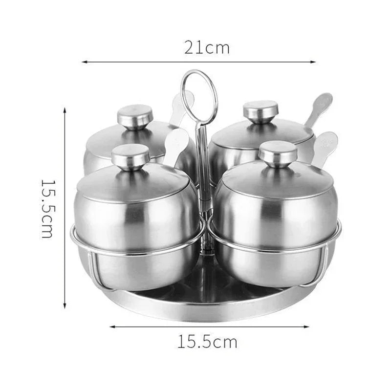 Axyaa Steel Seasoning Jars Set : Spice Container Condiment Bowls Sugar Salt Bowl