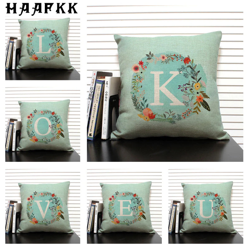 Axyaa 26 Letter Design Linen Sofa Cushion Cover 45x45cm Pillow Case for Bedroom & Living Room