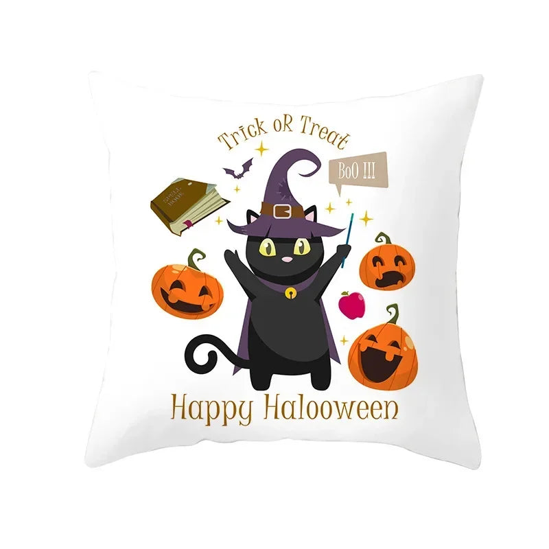 Axyaa Black Cat Pumpkin Cushion Cover 45x45 cm - Home Decor Funny Printed Pillow Case